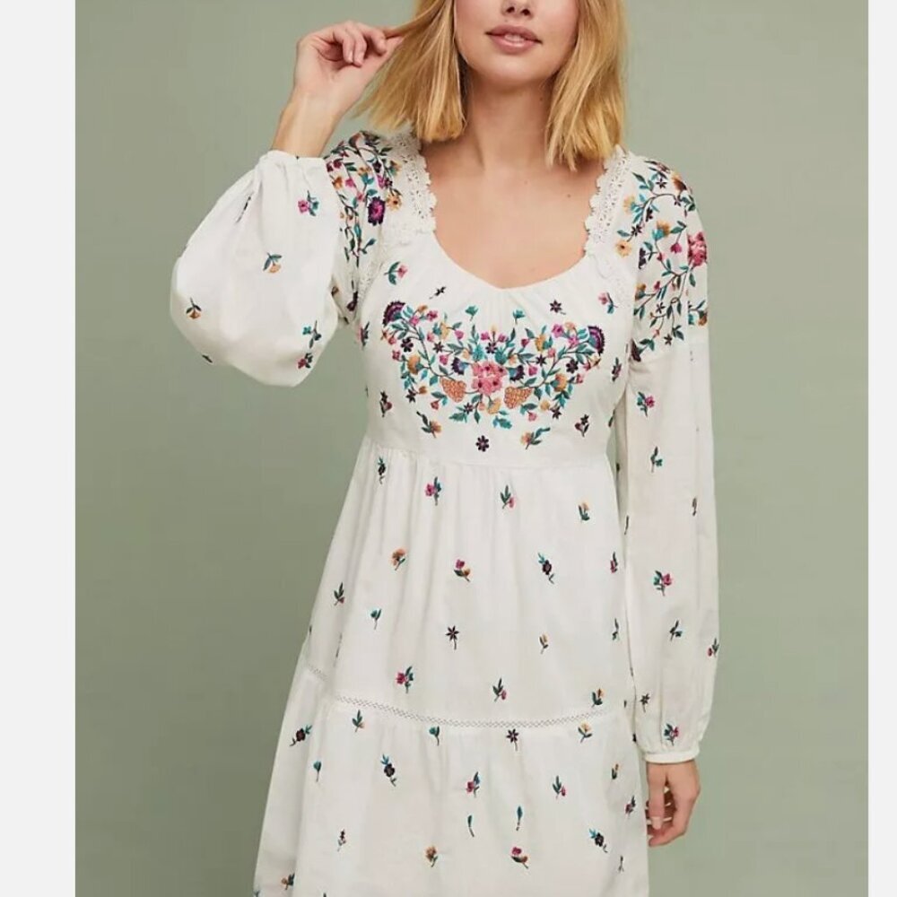 Anthropologie Maeve Sydney White Flora Dress